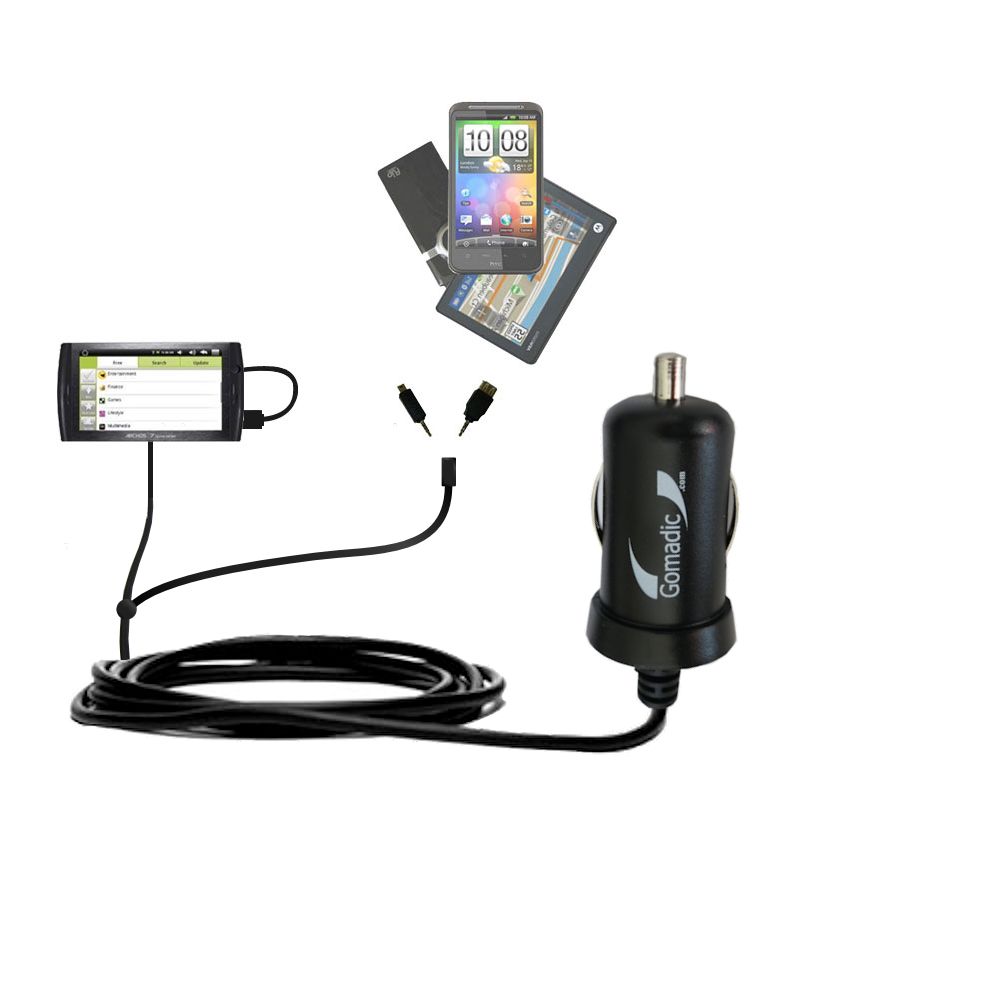 mini Double Car Charger with tips including compatible with the Archos 7 Home Tablet with Android