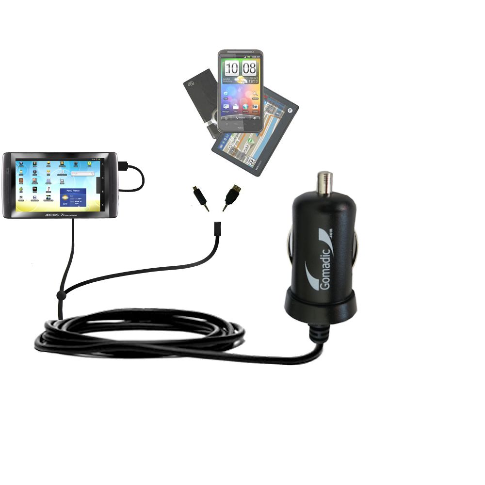 mini Double Car Charger with tips including compatible with the Archos 70 / 70b Titanium