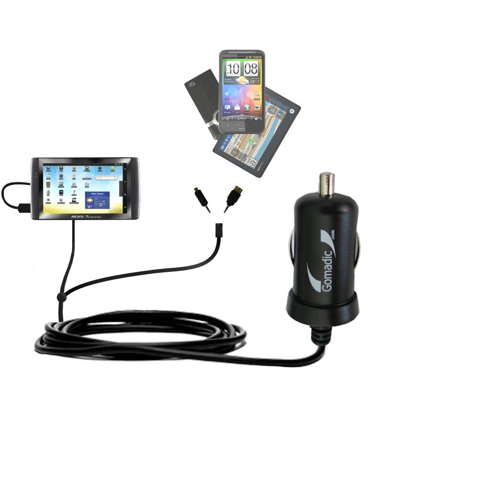 mini Double Car Charger with tips including compatible with the Archos 70 Internet Tablet