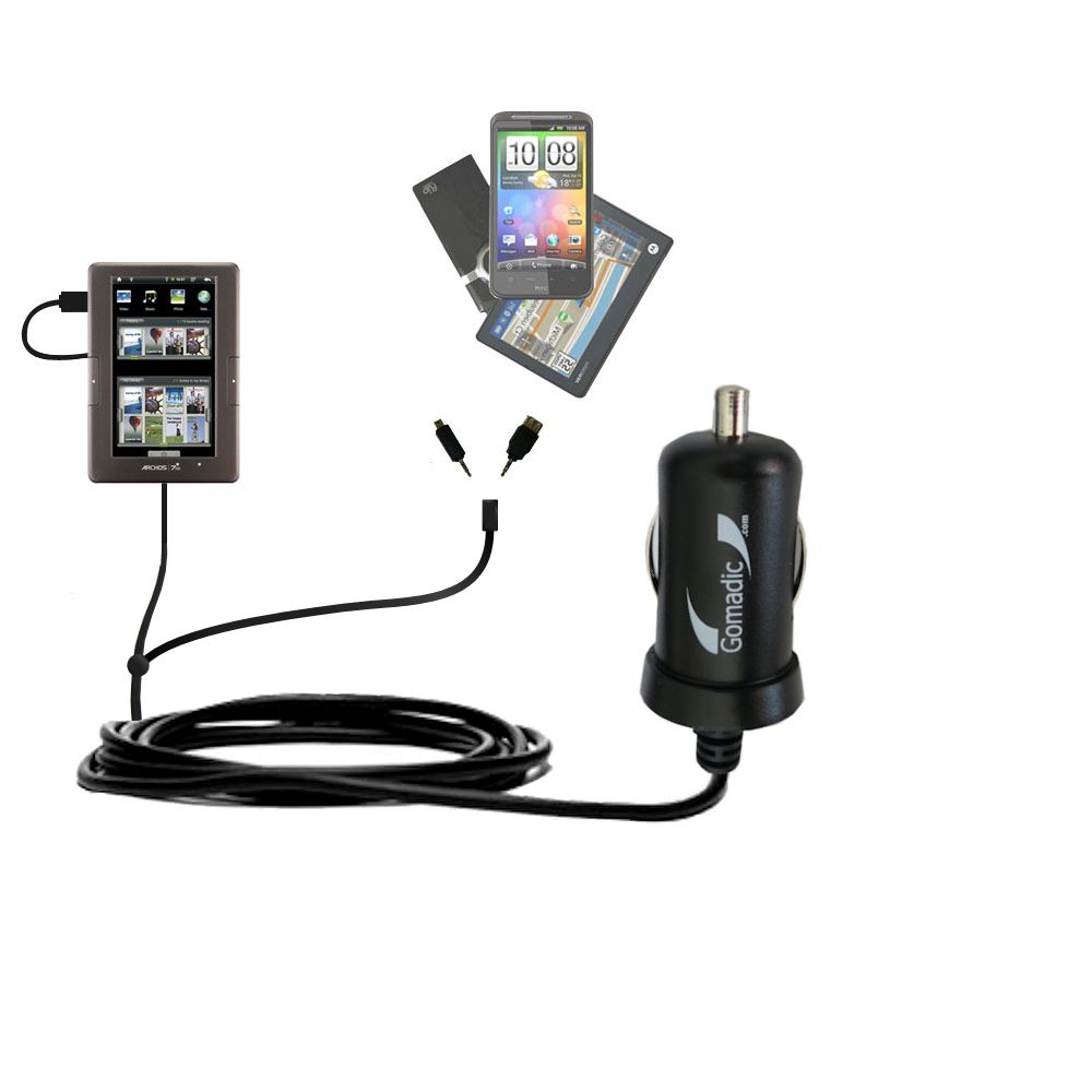 mini Double Car Charger with tips including compatible with the Archos 70b