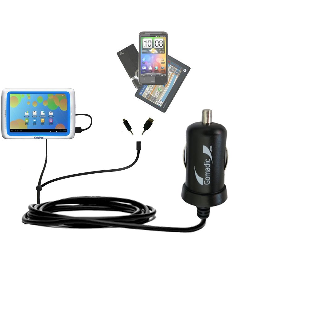mini Double Car Charger with tips including compatible with the Archos 80 Childpad