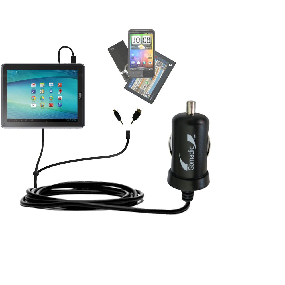 mini Double Car Charger with tips including compatible with the Archos 97 Carbon