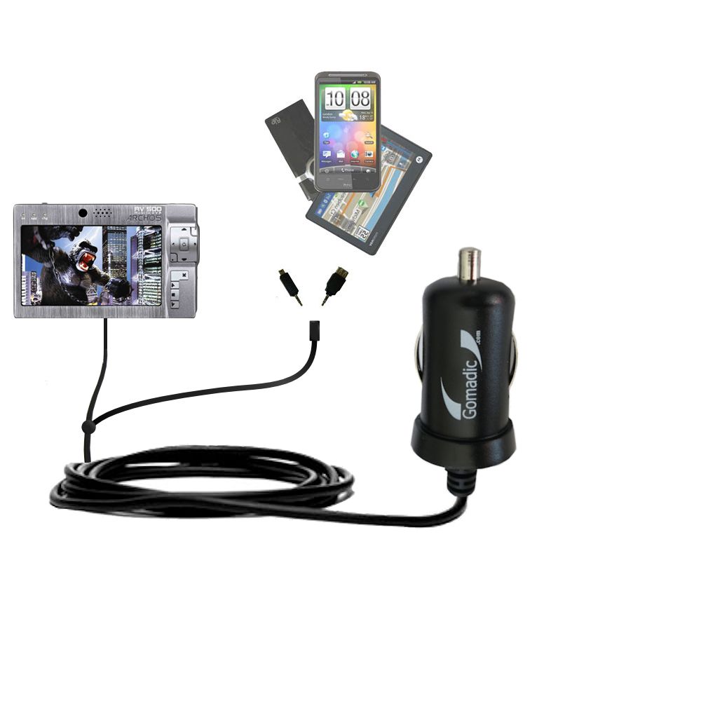 mini Double Car Charger with tips including compatible with the Archos AV500 Series