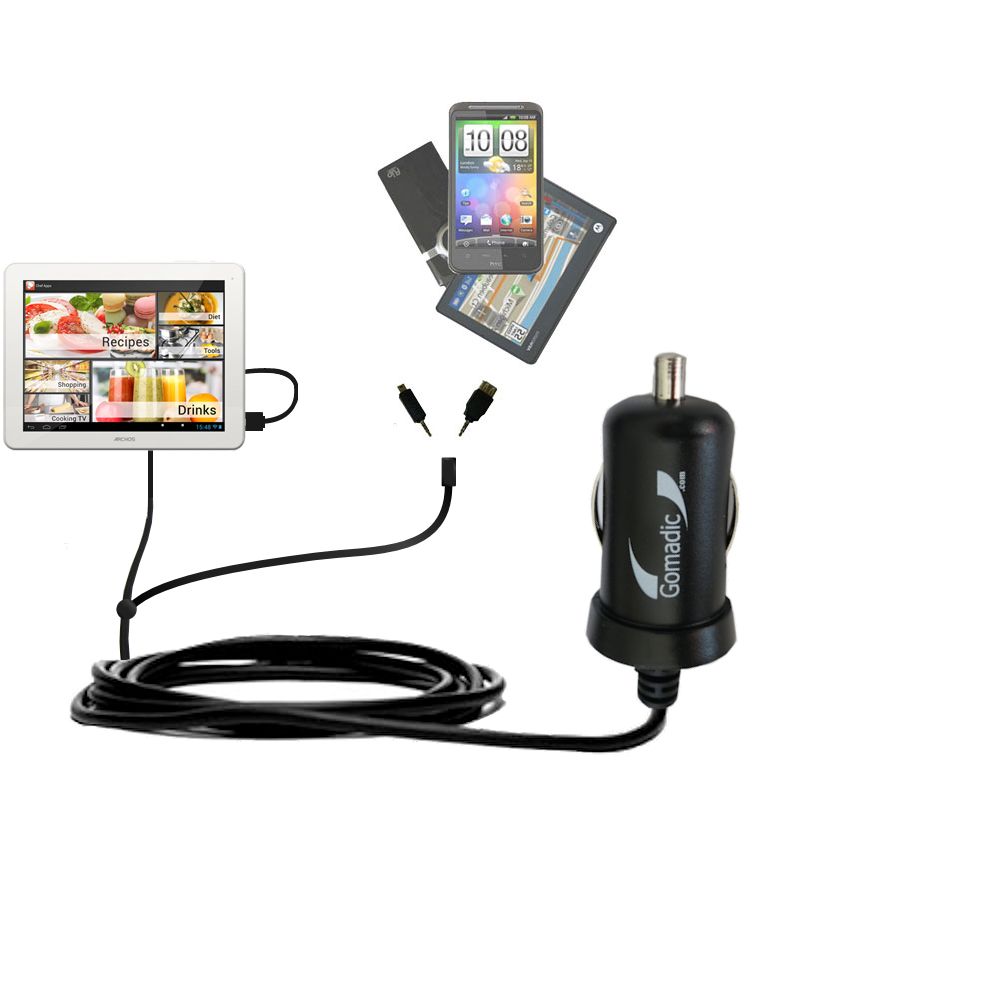 mini Double Car Charger with tips including compatible with the Archos Chefpad