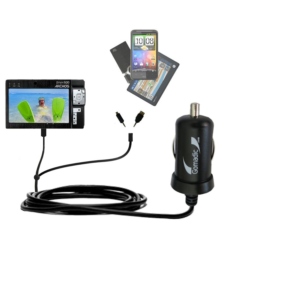 mini Double Car Charger with tips including compatible with the Archos Gmini 500