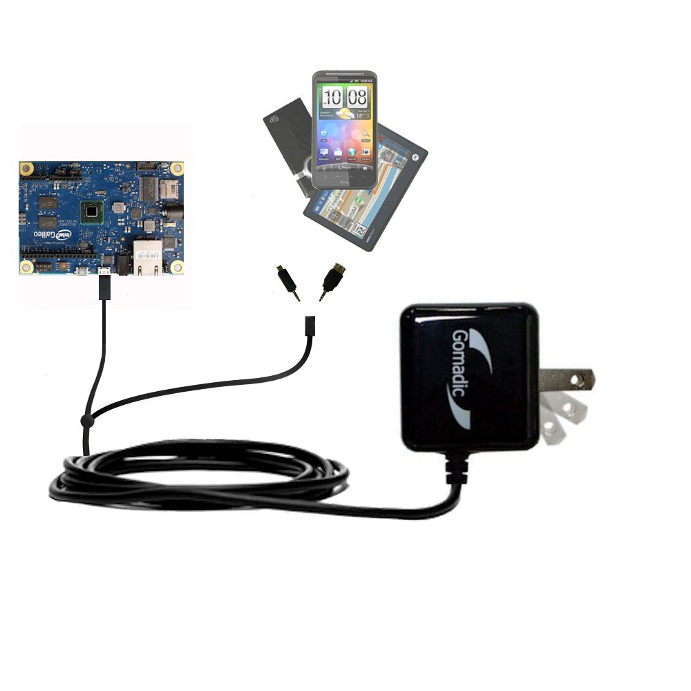 Gomadic Double Wall AC Home Charger suitable for the Arduino Intel Galileo - Charge up to 2 devices at the same time with TipExchange Technology