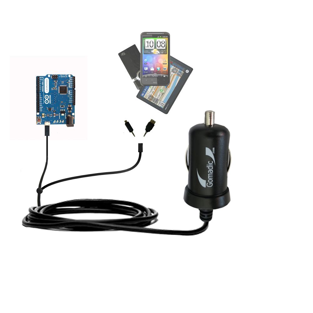 mini Double Car Charger with tips including compatible with the Arduino Leonardo