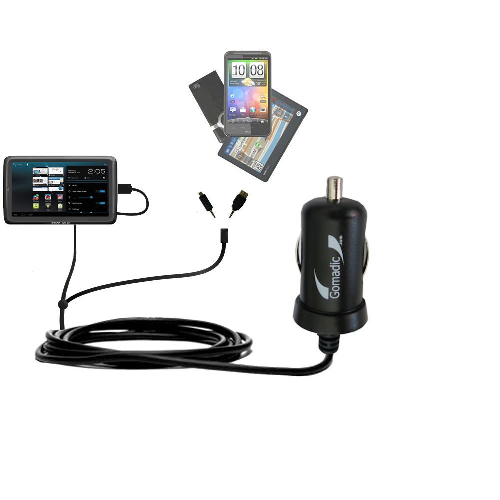 Double Port Micro Gomadic Car / Auto DC Charger suitable for the Arnova 10c G3 - Charges up to 2 devices simultaneously with Gomadic TipExchange Technology