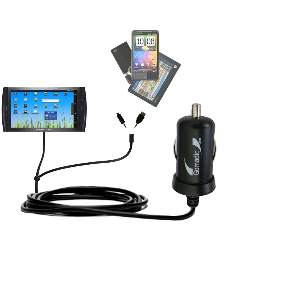 mini Double Car Charger with tips including compatible with the Arnova 7 / 7b / 7c / 7d / 7f / 7h G3