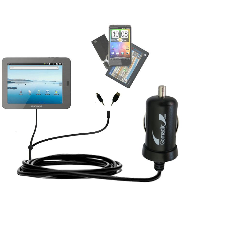 Double Port Micro Gomadic Car / Auto DC Charger suitable for the Arnova 8 / 8c G3 - Charges up to 2 devices simultaneously with Gomadic TipExchange Technology