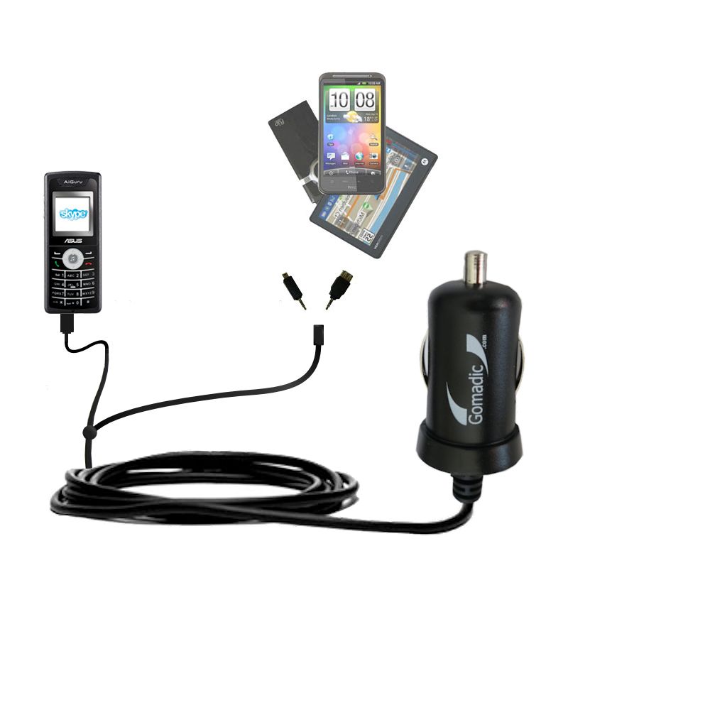 mini Double Car Charger with tips including compatible with the Asus AiGuru S2 Skype Phone