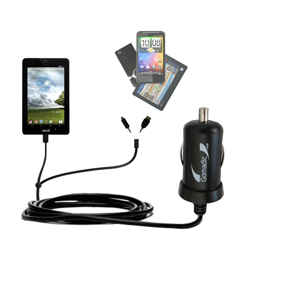 mini Double Car Charger with tips including compatible with the Asus FonePad