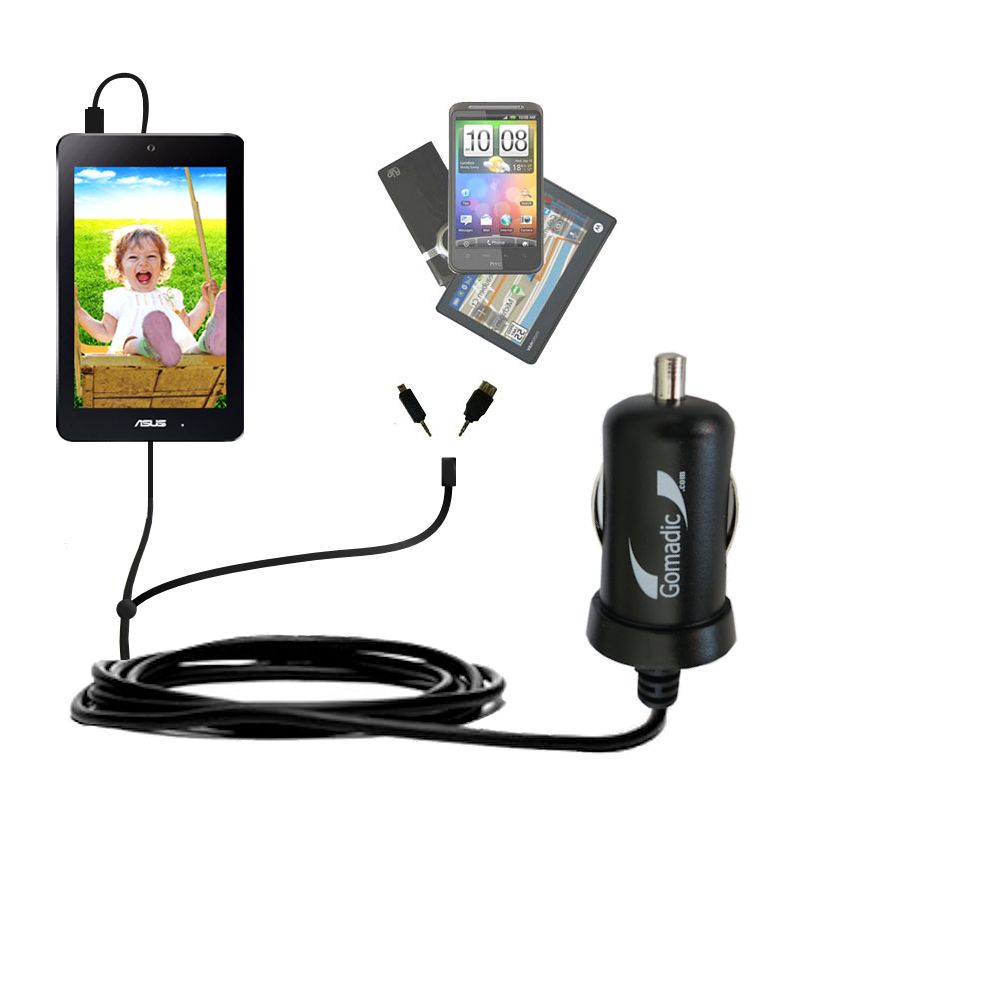 mini Double Car Charger with tips including compatible with the Asus MeMOPad HD 7 inch