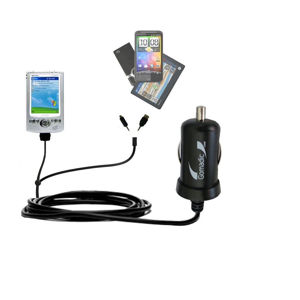 mini Double Car Charger with tips including compatible with the Asus MyPal A620BT