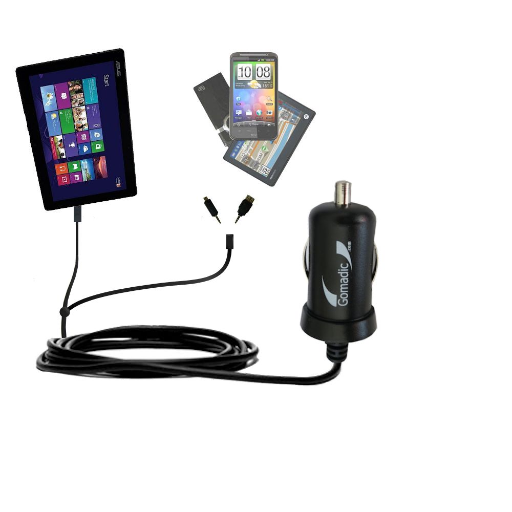 mini Double Car Charger with tips including compatible with the Asus Transformer T100 T100TA-H1-GR T100TA-C1-GR