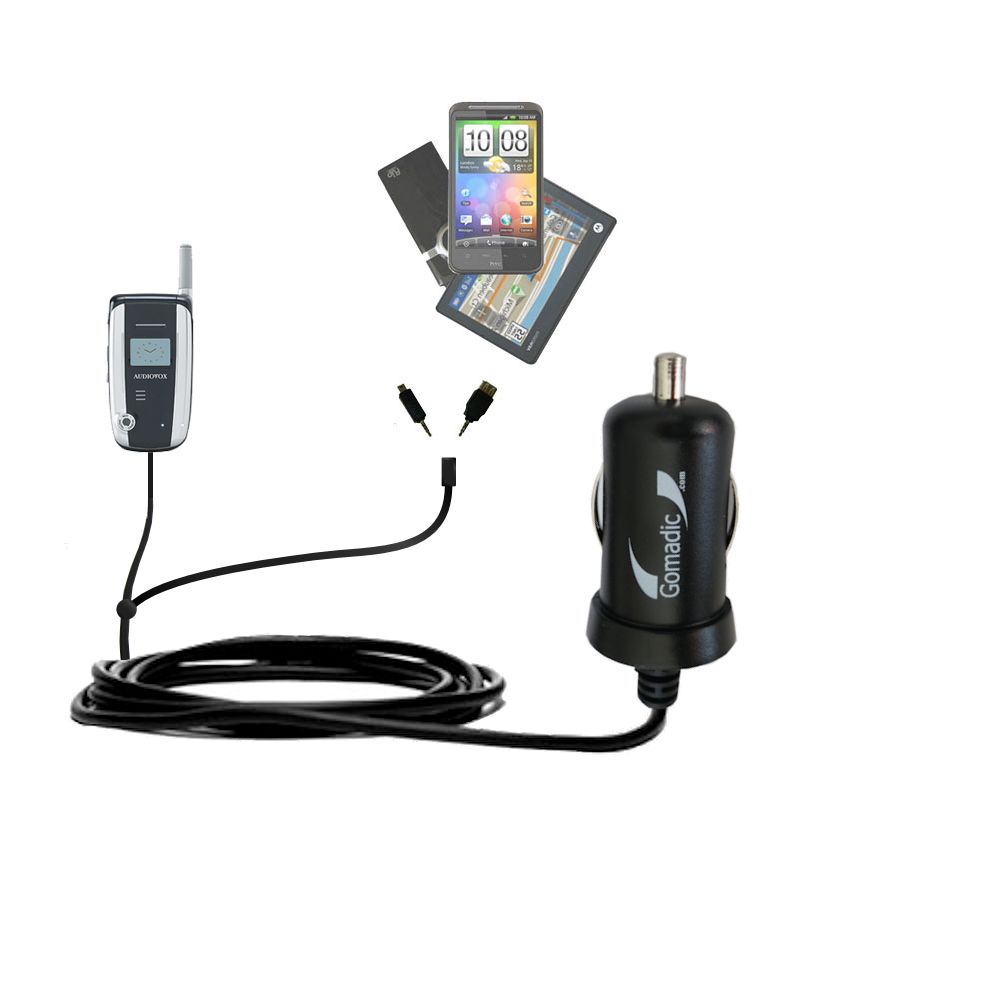 Double Port Micro Gomadic Car / Auto DC Charger suitable for the Audiovox CDM 8900 8910 8915 8930 8940 - Charges up to 2 devices simultaneously with Gomadic TipExchange Technology