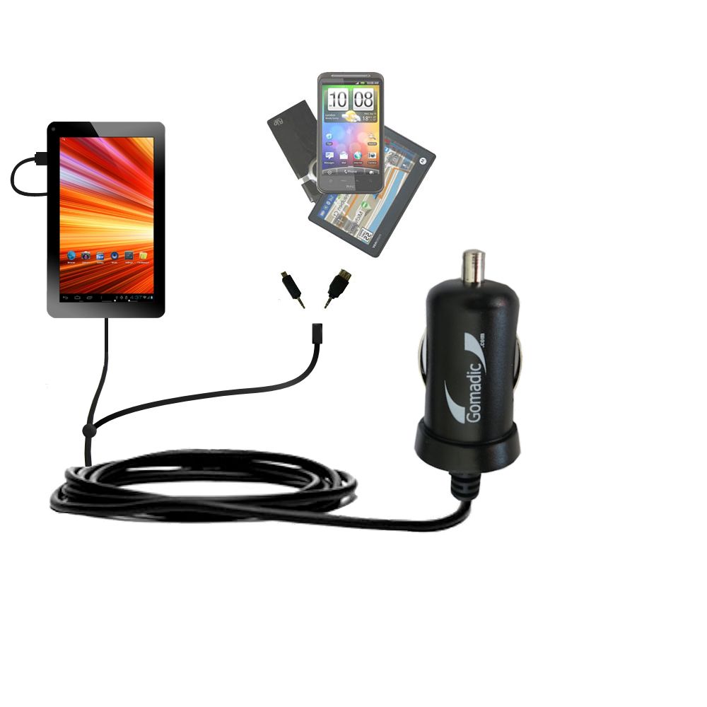 mini Double Car Charger with tips including compatible with the Azpen A720 / A721
