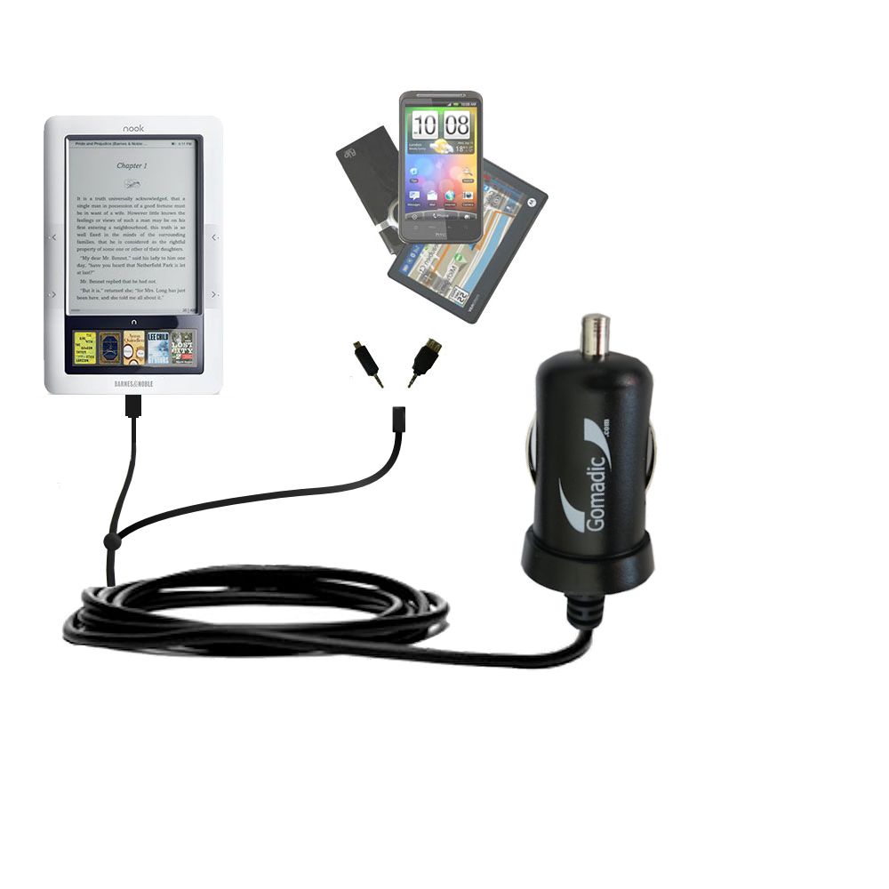 mini Double Car Charger with tips including compatible with the Barnes and Noble Nook 3G Wi-Fi