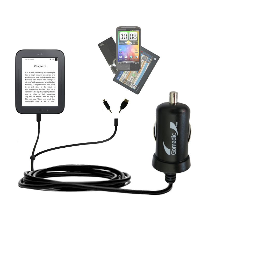 mini Double Car Charger with tips including compatible with the Barnes and Noble nook Original eBook eReader