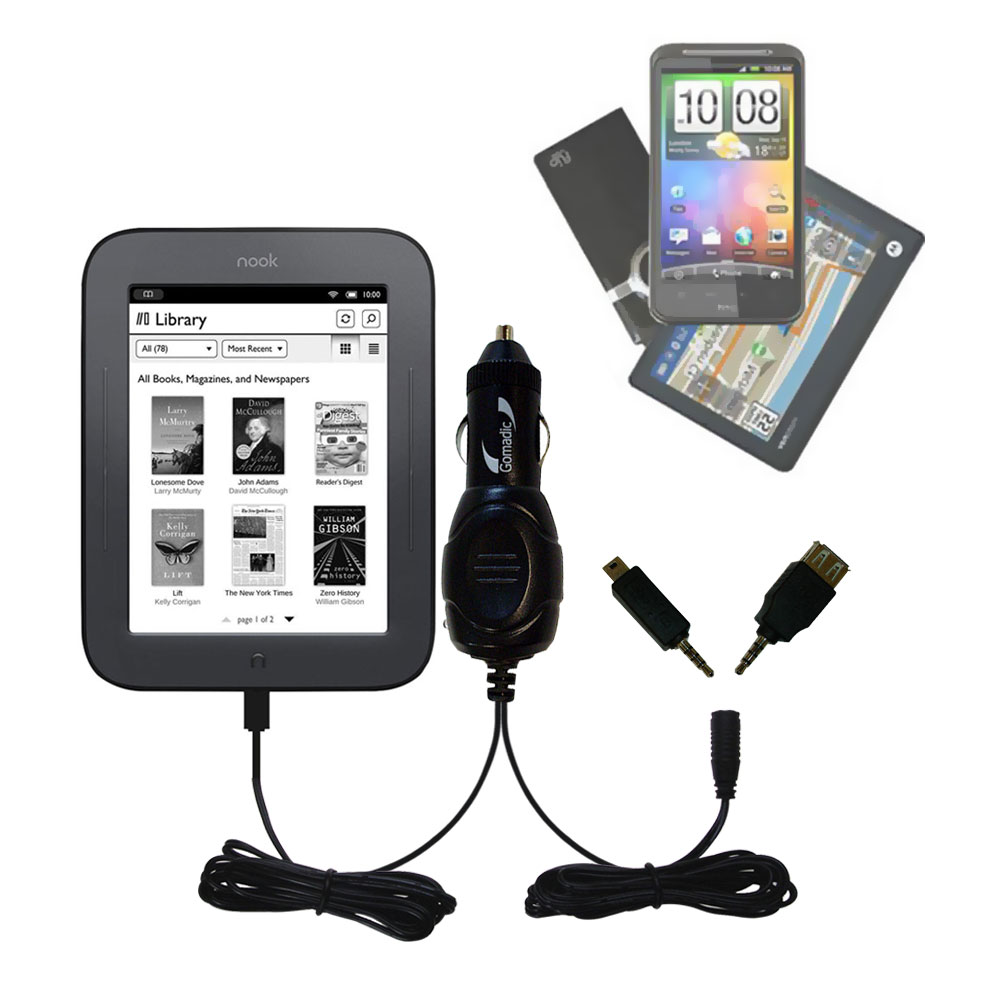 mini Double Car Charger with tips including compatible with the Barnes and Noble NOOK GlowLight BNRV500