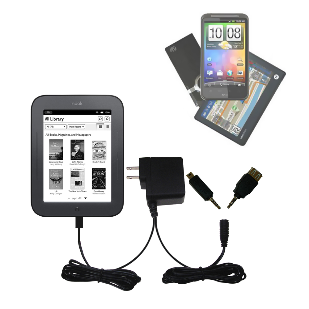 Double Wall Home Charger with tips including compatible with the Barnes and Noble NOOK GlowLight BNRV500