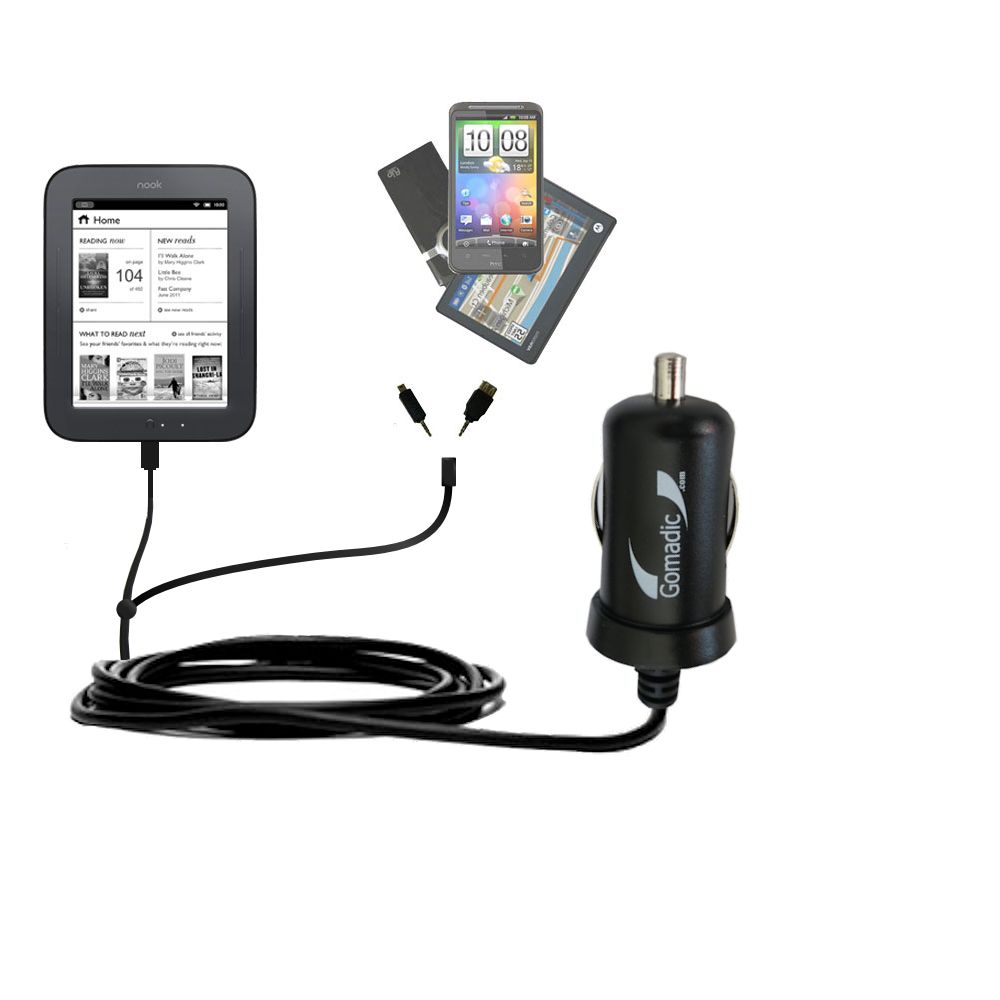mini Double Car Charger with tips including compatible with the Barnes and Noble Nook Simple Touch