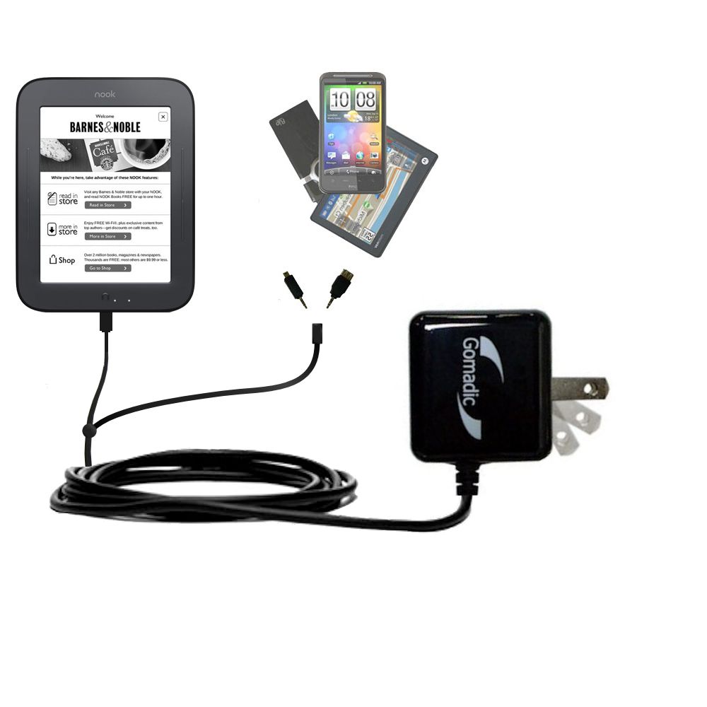 Double Wall Home Charger with tips including compatible with the Barnes and Noble Nook Touch Reader