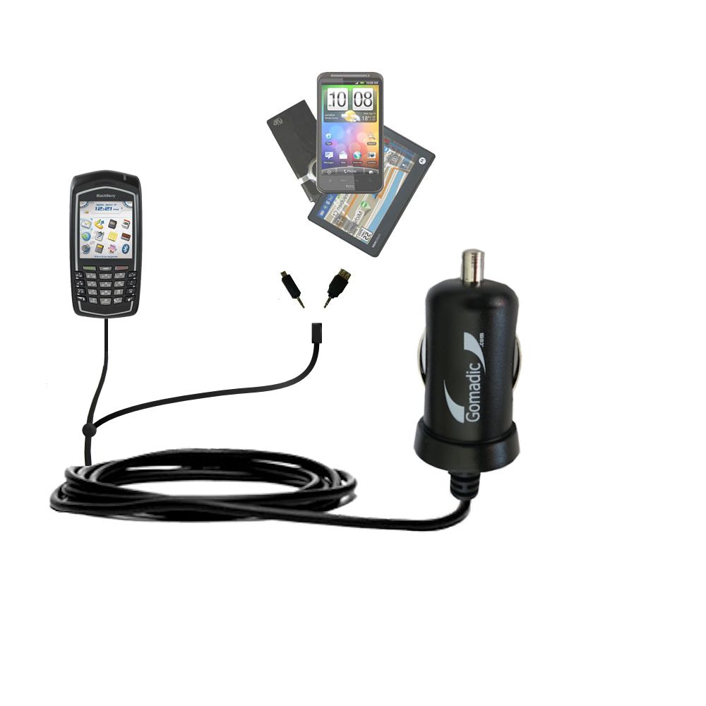 mini Double Car Charger with tips including compatible with the Blackberry 7130e