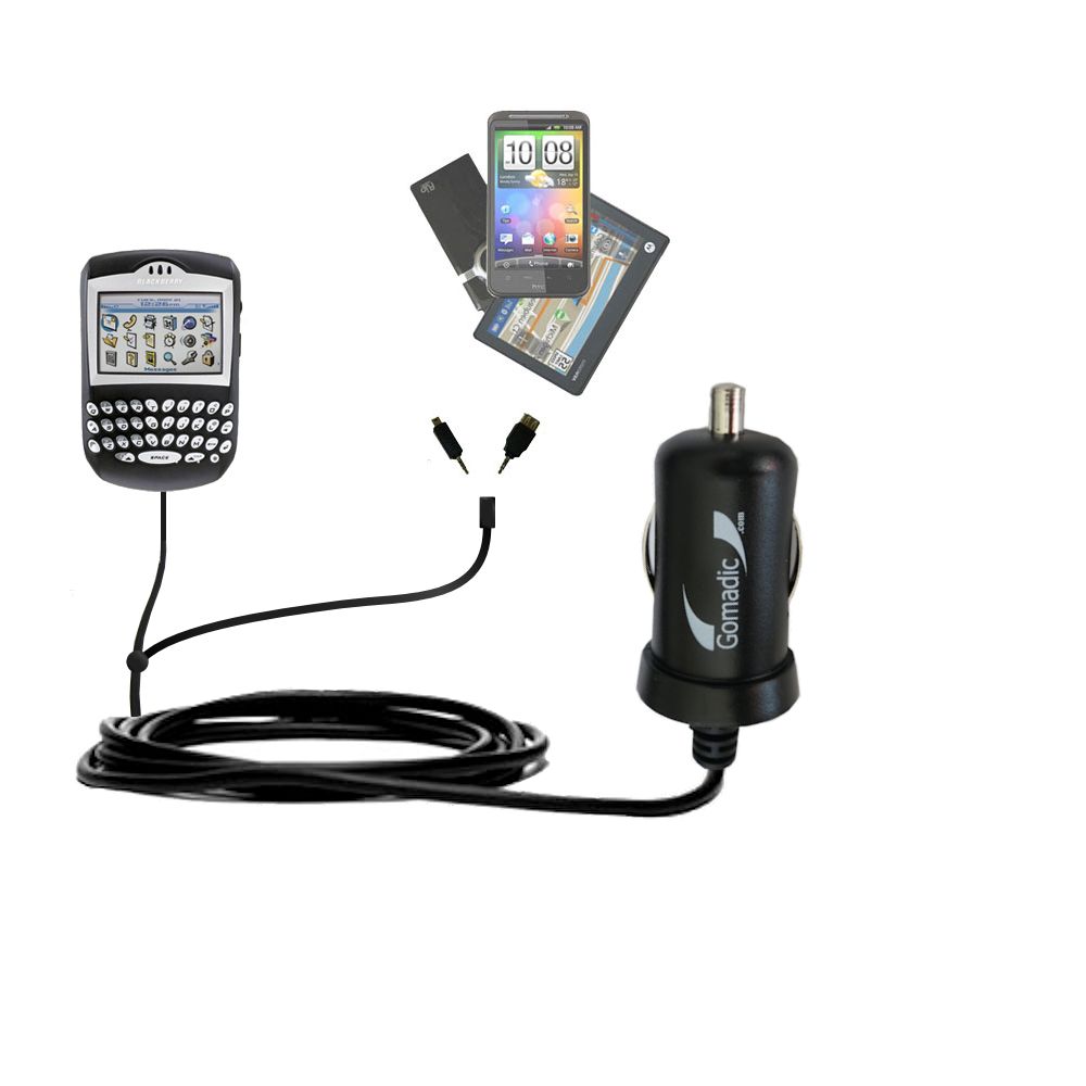 mini Double Car Charger with tips including compatible with the Blackberry 7250