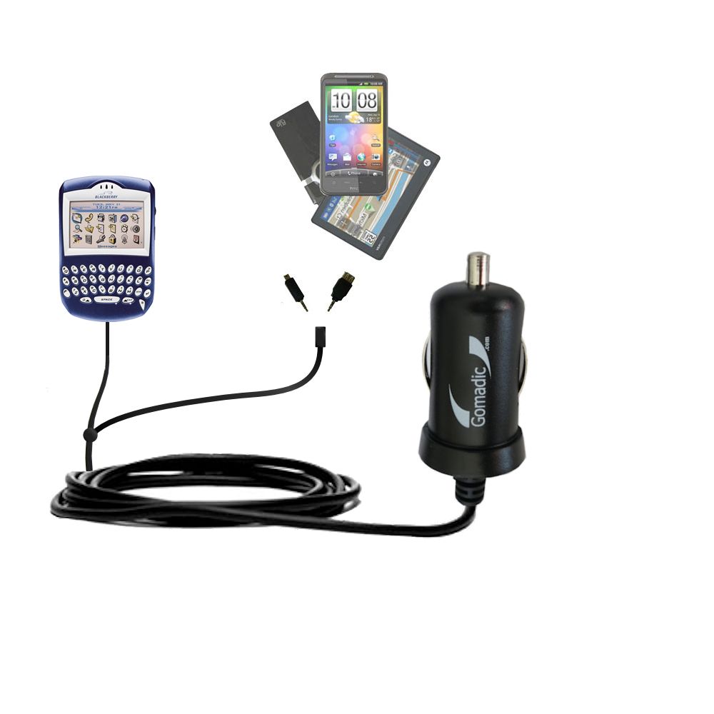 mini Double Car Charger with tips including compatible with the Blackberry 7200 7230 7290