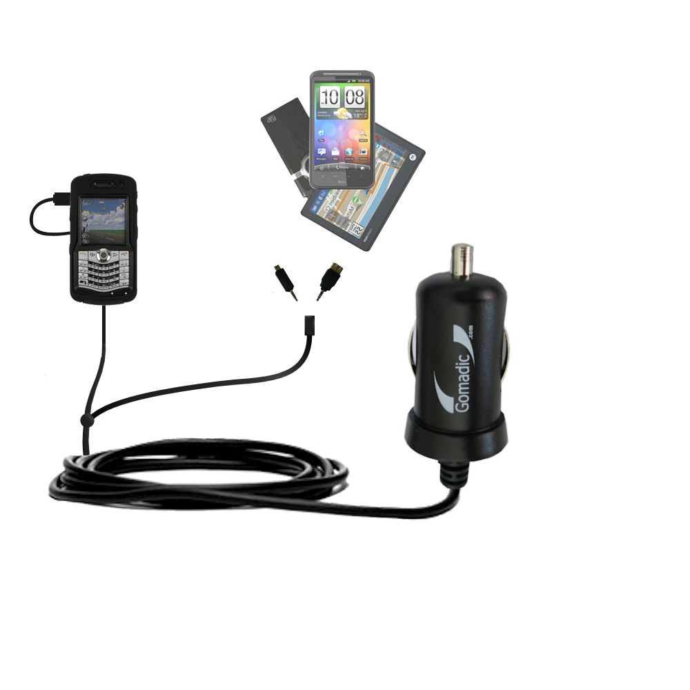 mini Double Car Charger with tips including compatible with the Blackberry 8210 8220 8230