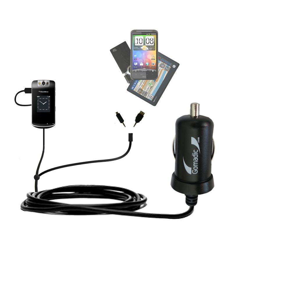 mini Double Car Charger with tips including compatible with the Blackberry 8230
