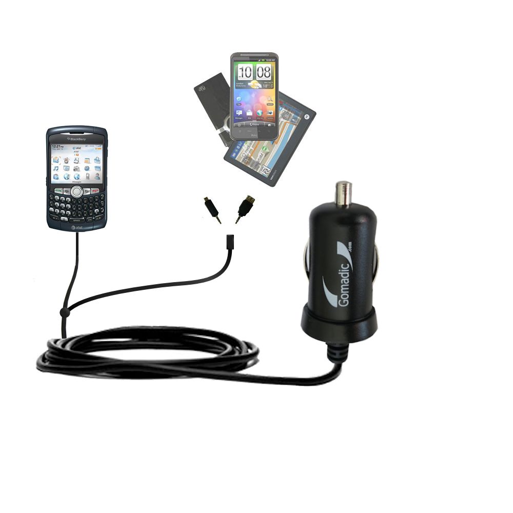 mini Double Car Charger with tips including compatible with the Blackberry 8310