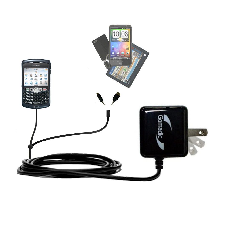 Double Wall Home Charger with tips including compatible with the Blackberry 8310