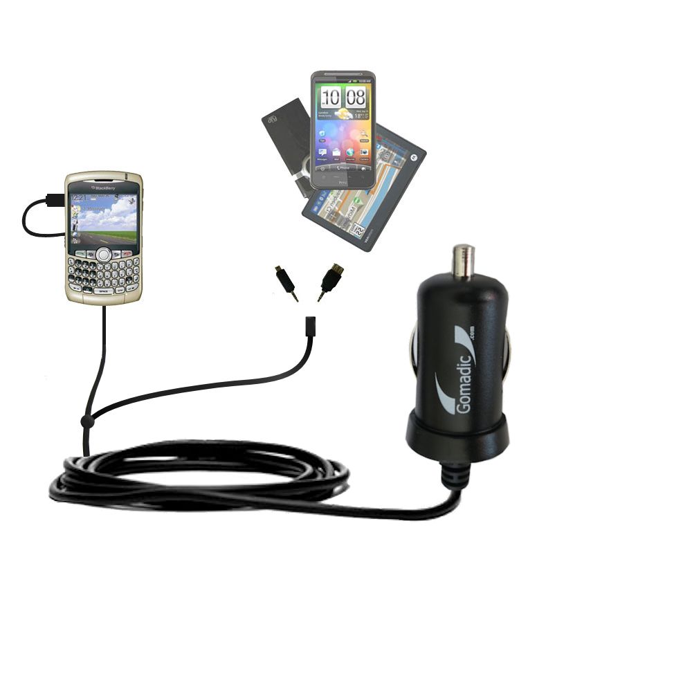 mini Double Car Charger with tips including compatible with the Blackberry 8320