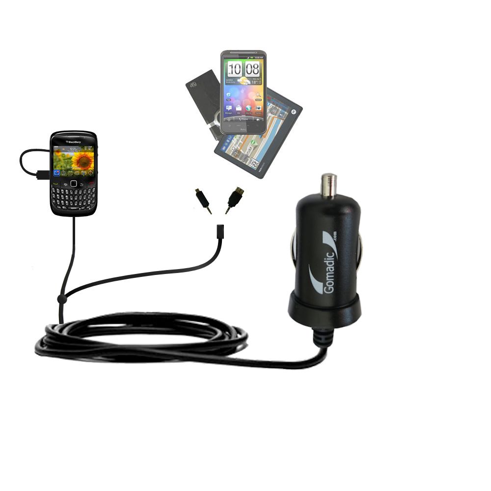 mini Double Car Charger with tips including compatible with the Blackberry 8530