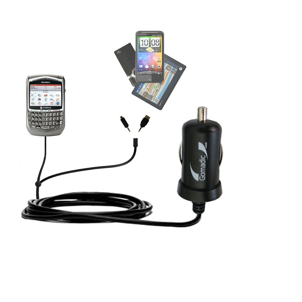 mini Double Car Charger with tips including compatible with the Blackberry 8707v