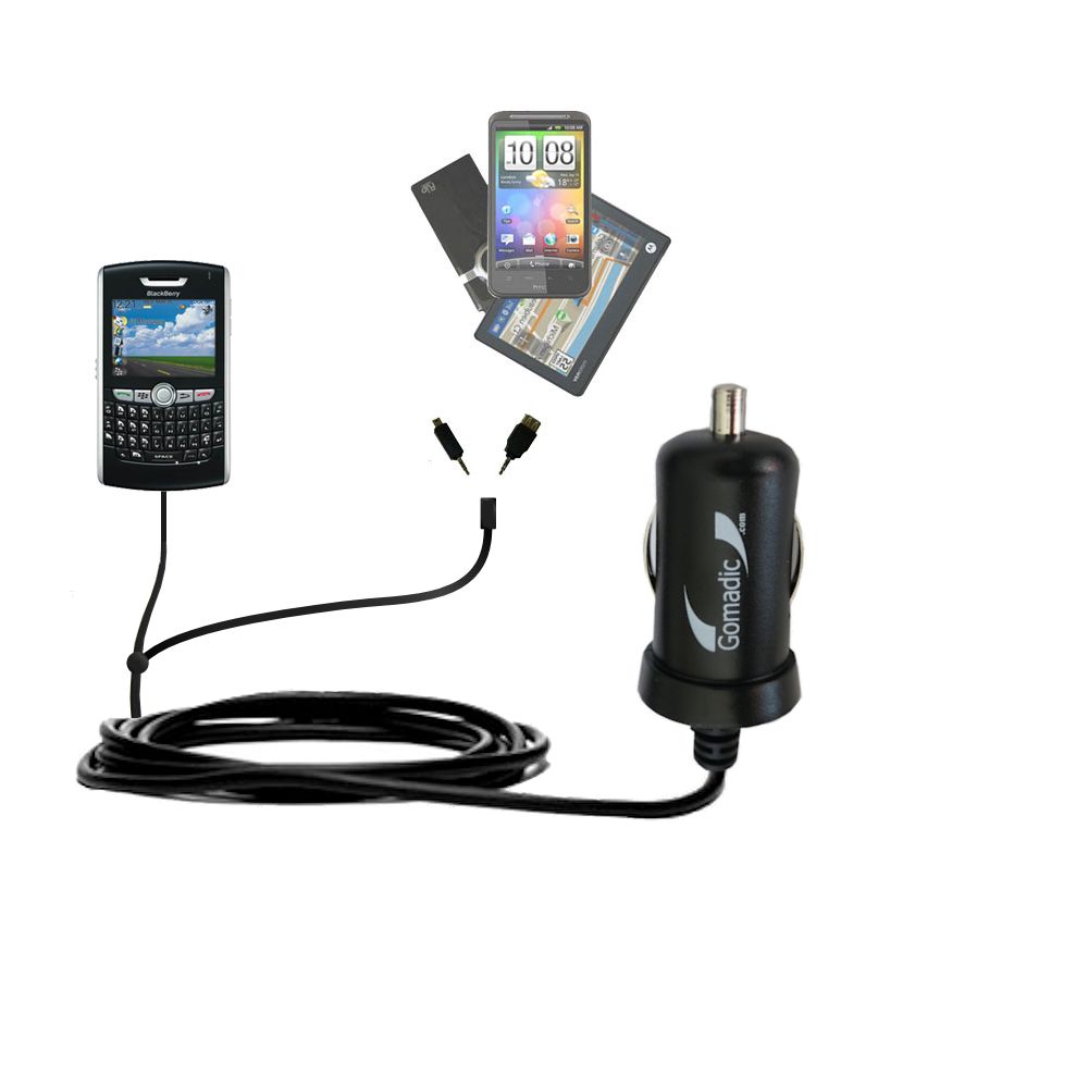 mini Double Car Charger with tips including compatible with the Blackberry 8800 8820 8830