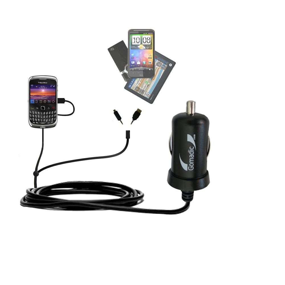 mini Double Car Charger with tips including compatible with the Blackberry 9300