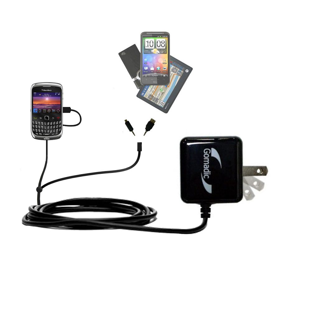 Double Wall Home Charger with tips including compatible with the Blackberry 9300