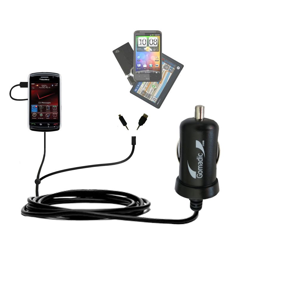 mini Double Car Charger with tips including compatible with the Blackberry 9500