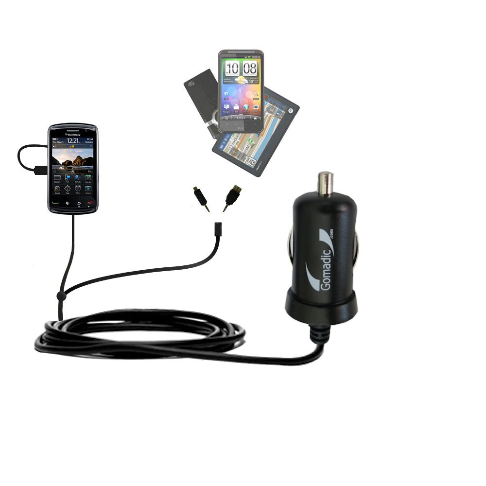 mini Double Car Charger with tips including compatible with the Blackberry 9570