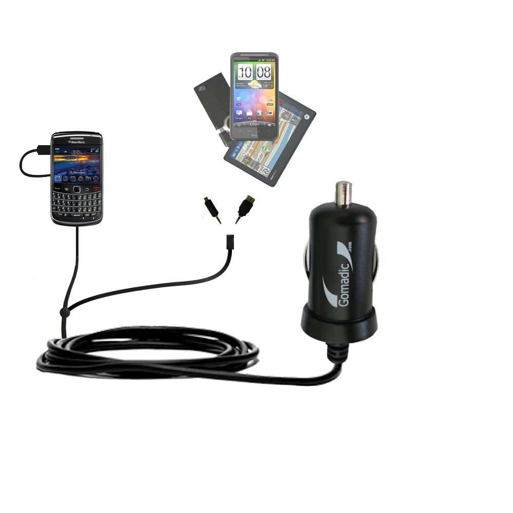 mini Double Car Charger with tips including compatible with the Blackberry 9700
