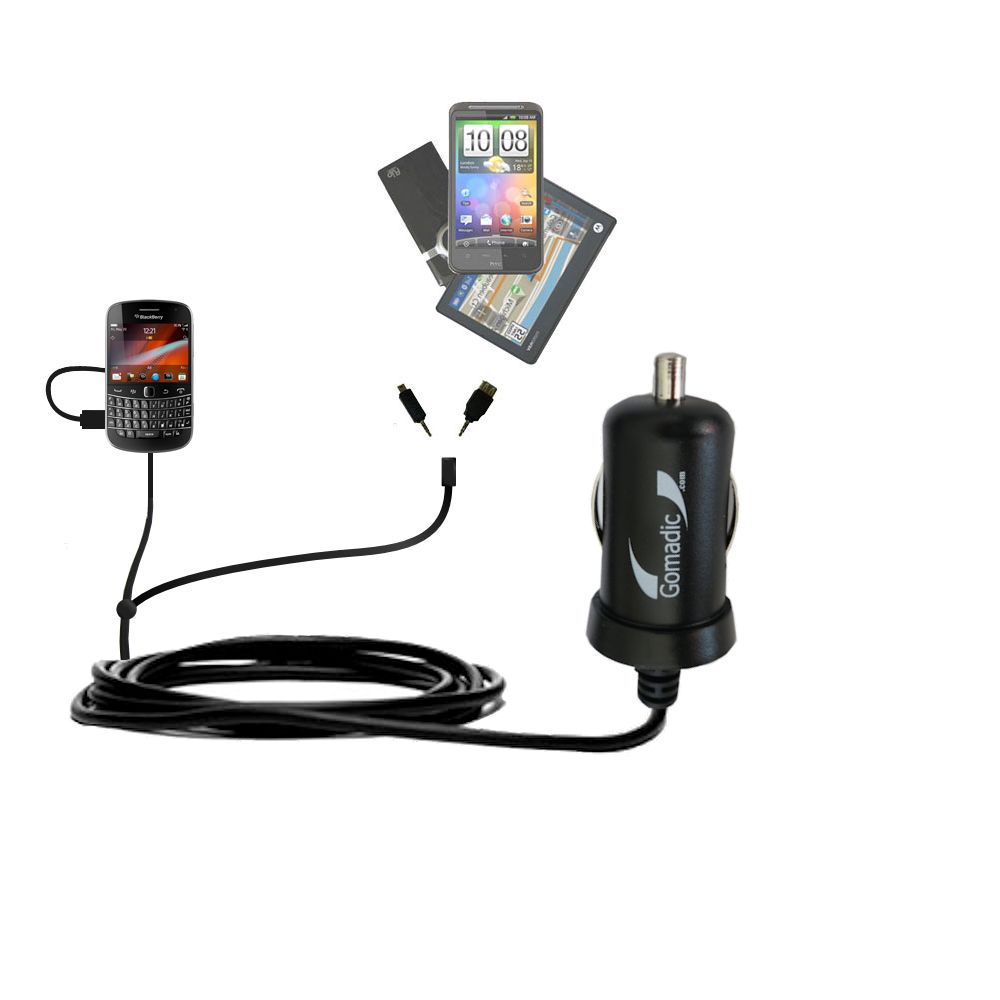 mini Double Car Charger with tips including compatible with the Blackberry 9930
