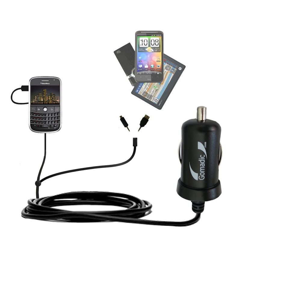 mini Double Car Charger with tips including compatible with the Blackberry Bold