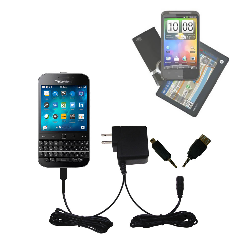 Double Wall Home Charger with tips including compatible with the Blackberry Classic
