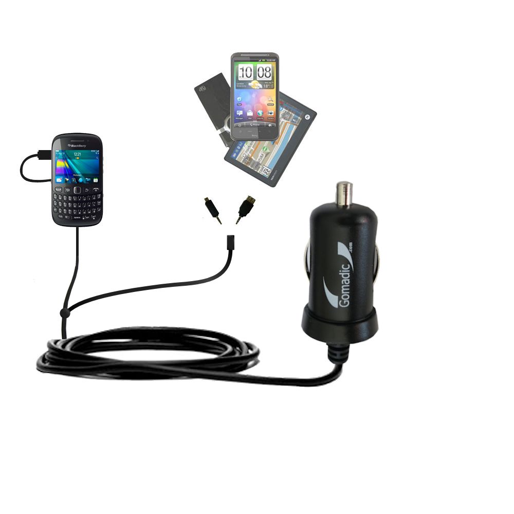 mini Double Car Charger with tips including compatible with the Blackberry Curve 3G 9330