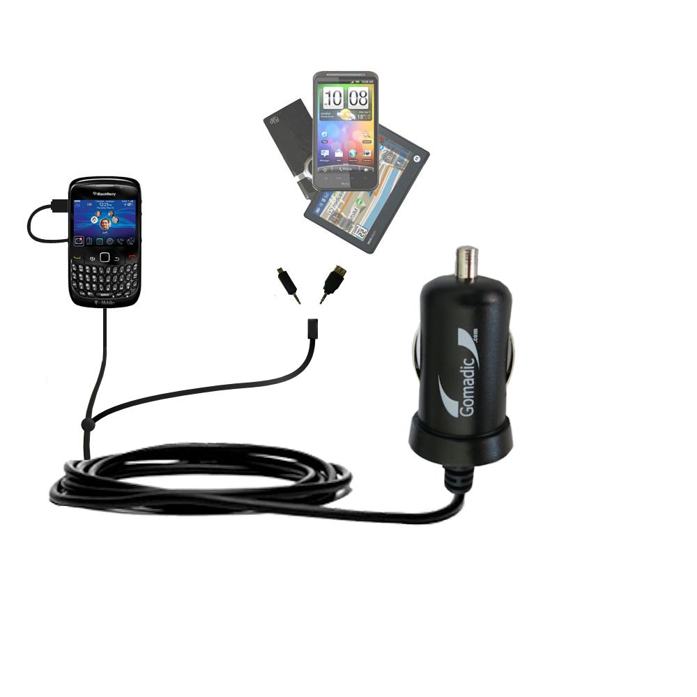 mini Double Car Charger with tips including compatible with the Blackberry Curve 8500