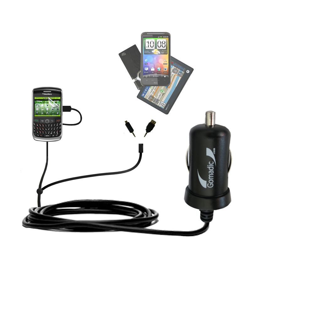 mini Double Car Charger with tips including compatible with the Blackberry Curve 8930