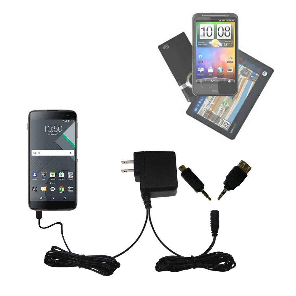 Double Wall Home Charger with tips including compatible with the Blackberry DTEK50